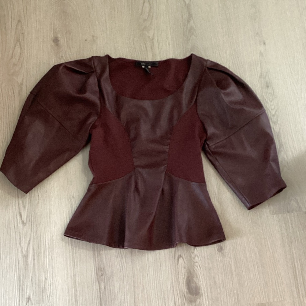 BCBGMaxAzria Burgundy Puff Sleeve Top